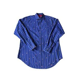 Robert Graham Hibiscus Flower Button Down Shirt - Flip Cuff / Blue Stripes -‎ M